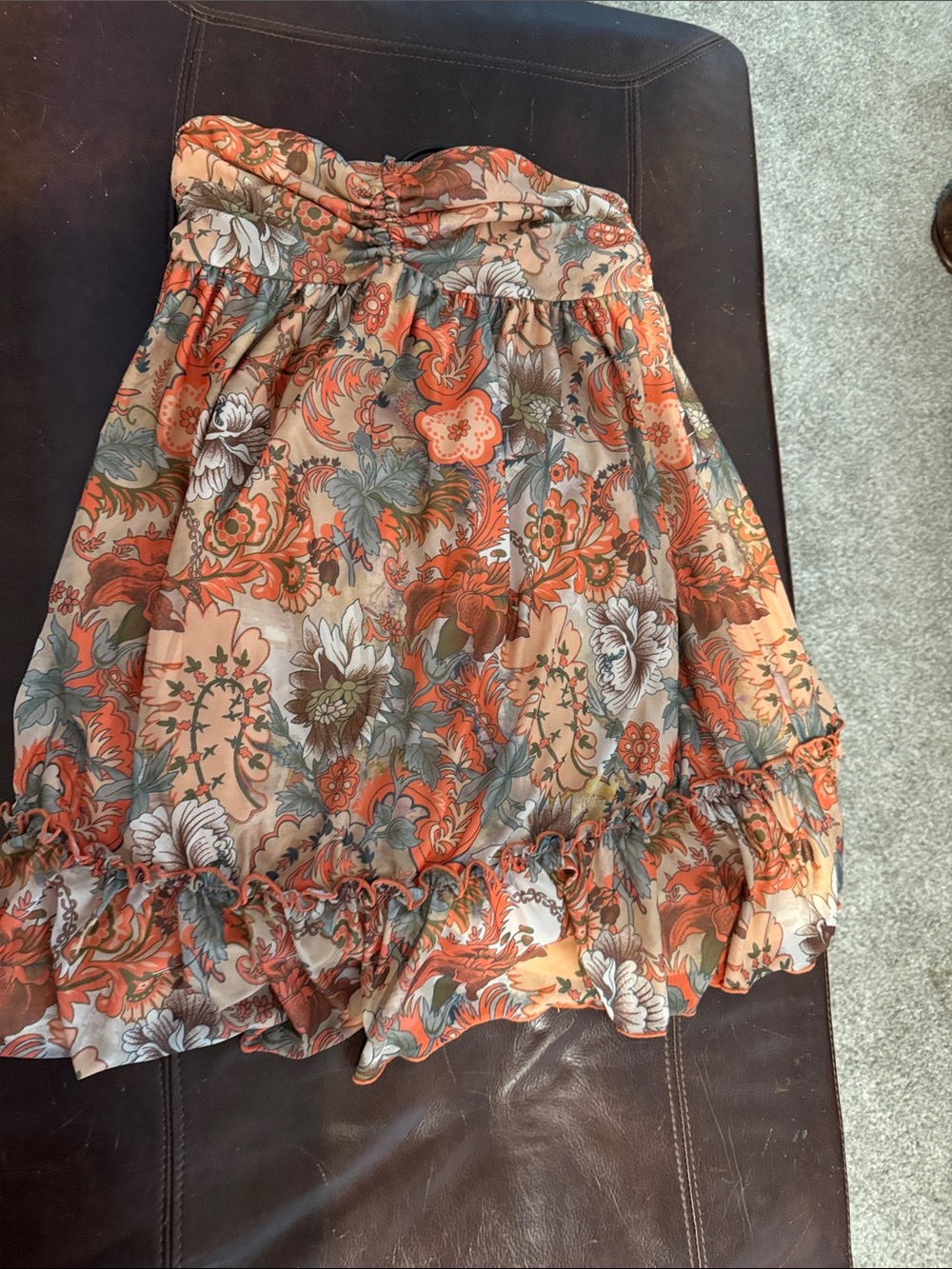 Boho Floral Tiered Midi dress or Skirt - Orange Floral